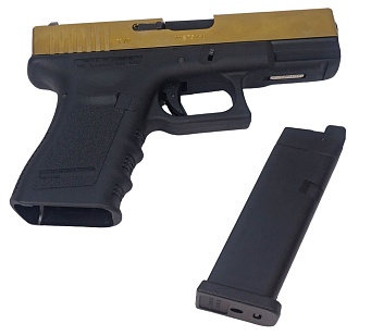 Пистолет WE Glock 19 Gen.3, металл слайд, золото (we-g003a-tg)